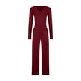 thumbnail image 5 of Besolor Womens 2 Piece Loungewear Sets Casual V Neck Long Sleeve Tops and Wide Leg Pants Casual Matching Set Tracksuits, 5 of 8