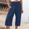 thumbnail image 1 of Pantalons en Lin pour Femmes Mode Été Pantalons Larges Taille Haute Pantalons Droits Pantalons Décontractés Capris pour Femmes Été Décontracté Liquidation, 1 of 5