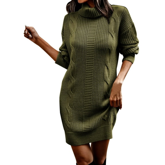 Prolriy Sweater Dresses for Women 2024 Trendy Womens Pullover Sweater Turtleneck Long Sleeve Solid Winter Knit Sweater Dress Womens Sweater Dress A L