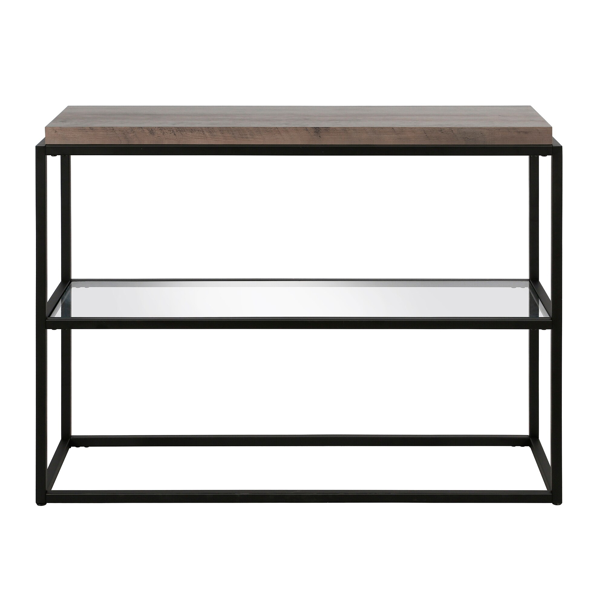 Evelyn&Zoe Hector 42" Wide Rectangular Console Table, Blackened Bronze/Gray Oak