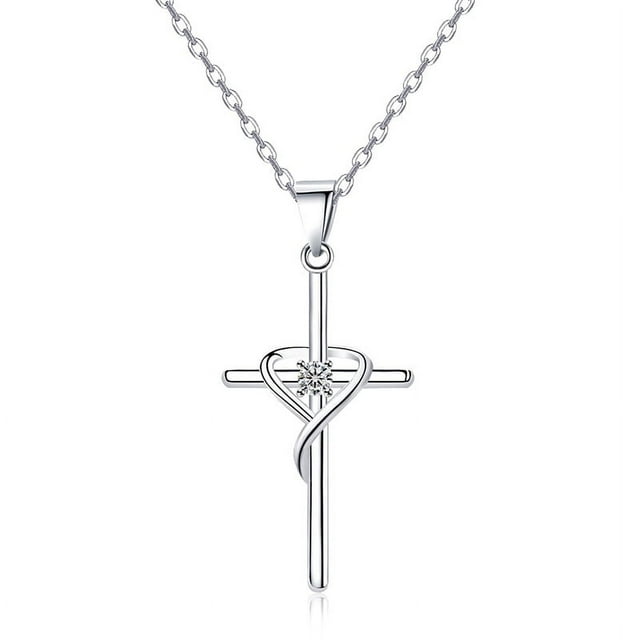 Xiao Hua Collar de plata de ley 925 con cruz de cristal de circón, ideal como regalo para hombres y mujeres.