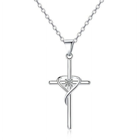 Zhuge 925 Sterling Silver Necklace Zircon Crystal Cross Necklace Women's & Men's Jewelry Gifts