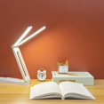 thumbnail image 2 of Double Head Desk Lamp with Large Lighting Range,Mini Lamp for Small Spaces,Rechargeable Foldable and Portable Desk Lamp for Travelling,Small Desk Lamp for College Dorm, White, 2 of 5