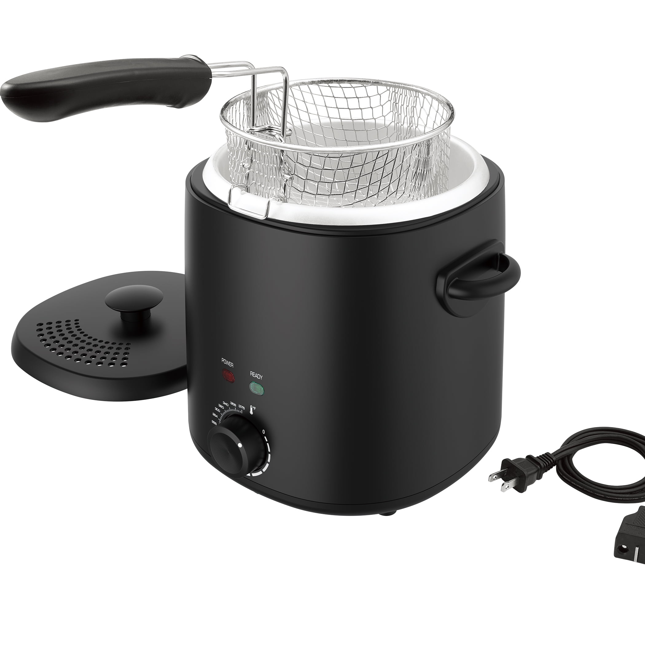 Mainstays Matte Black 2-Quart 1000W Electric Deep Fryer with Adjustable Thermostat