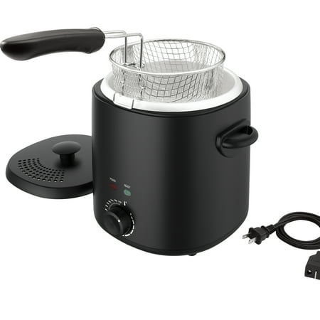 Mainstays 2 Qt Round Deep Fryer, Black, Detachable Basket, Adjustable Thermostat, Cool Touch Handle