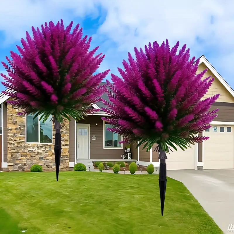 2 Pieces 18 Inch Anti-Ultraviolet Artificial Cedar Tree High-Grade Realistic Indoor Outdoor Conifer Needle Plant with Ground Stake for Gardens Porches and Paths Easy Install Low Maintenance