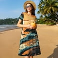 thumbnail image 4 of Fotbe Serene Ocean Sunset Pattern Dress Casual Womens Fashion Short Sleeve Maxi Dress T Shirt Dress Striped Long Color Block Maxi Dress, 4 of 6