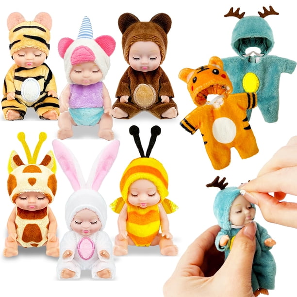 Minimuñecos Haawooky de 4 pulgadas con 8 prendas de animales, 6 unidades