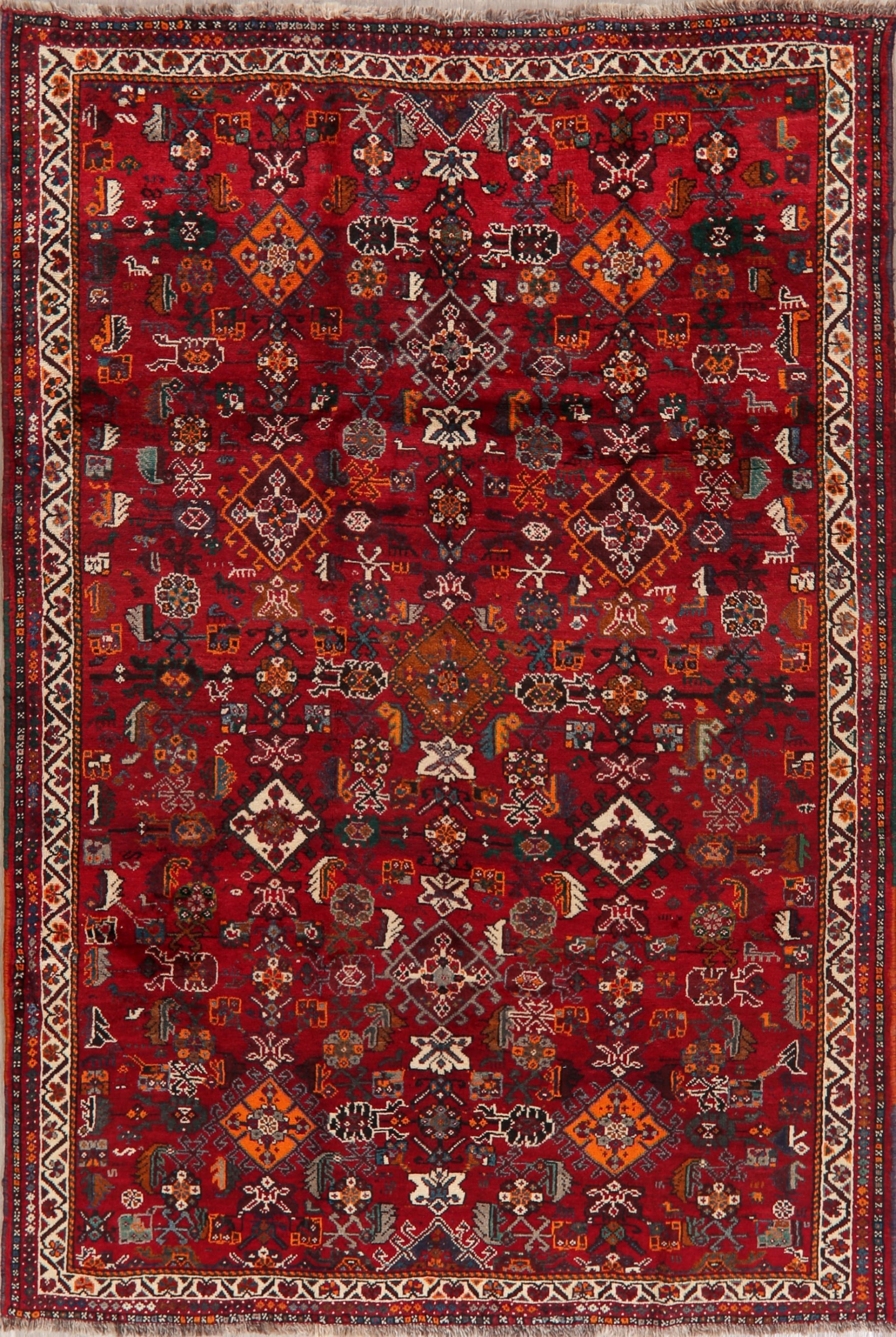 Red Tribal Shiraz Oriental Carpet HandKnotted Traditional Area Rug 6x8