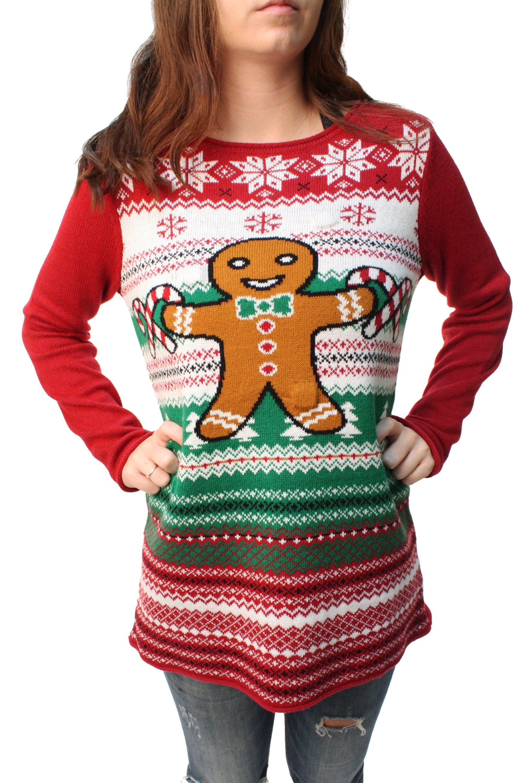 Ugly Christmas Sweater - Ugly Christmas Sweater Women's Gingerbread LED