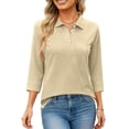 thumbnail image 4 of Sewkxo Shirt for Women 3/4 Length Sleeve Lapel Buttons Down Blouses Spring Summer V Neck Baggy Fit Casual Fashion 2026 Polos T Shirts,Khaki M, 4 of 5