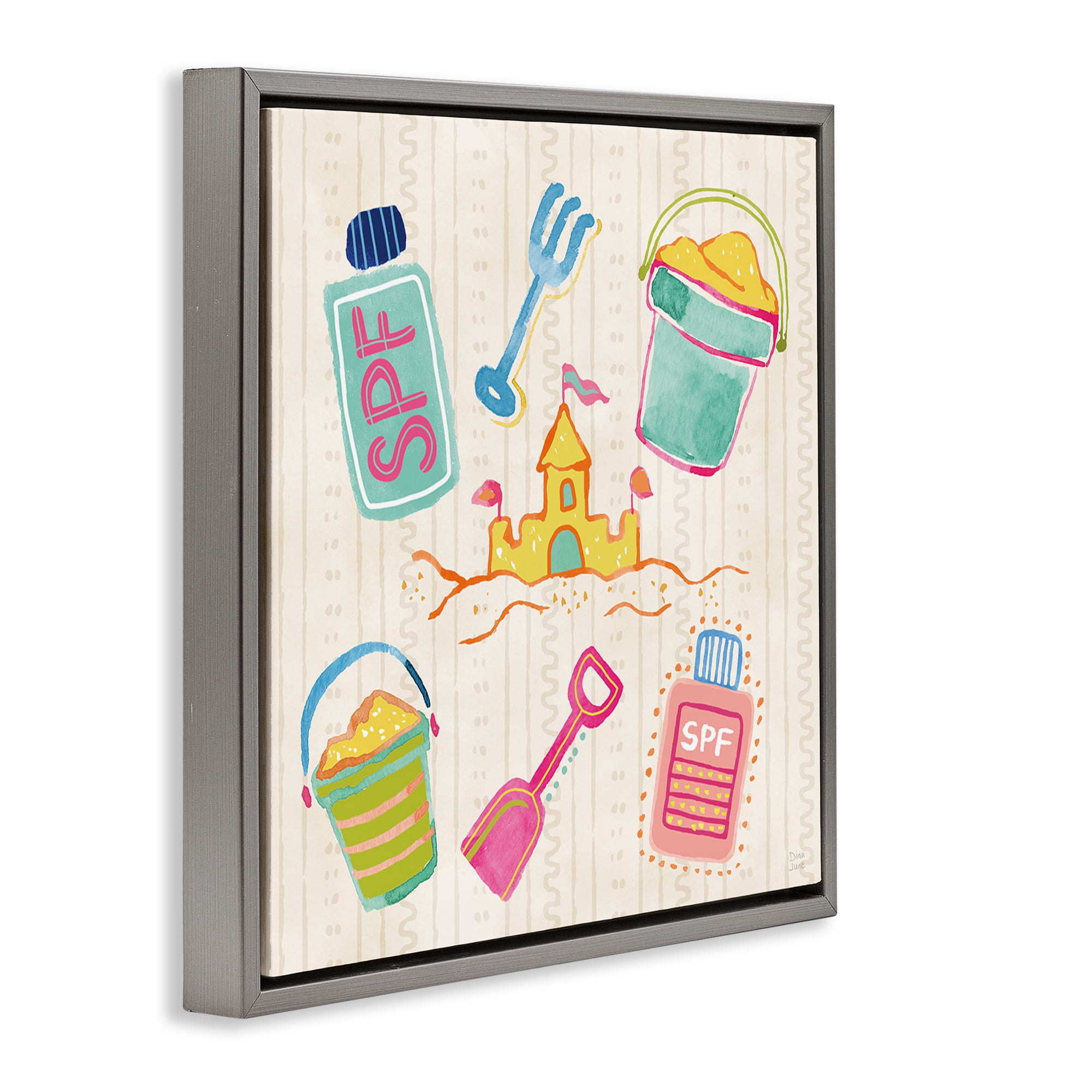 Stupell Industries Fun In The Sun Beach Pails Gray Framed Floater Canvas Wall Art, design by Dina June