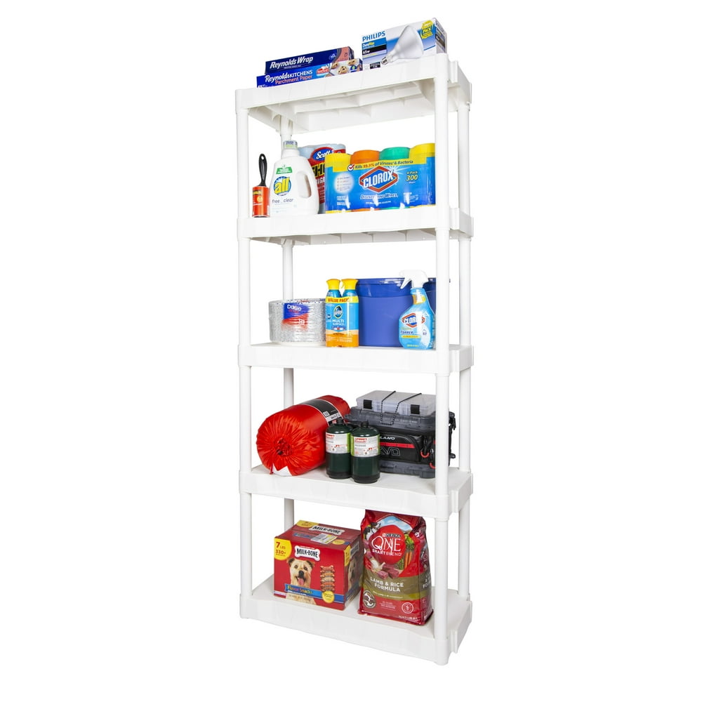 Plano 30.25"W x 14.25"D x 74.5"H 5 Garage Shelf HD Plastic Storage Unit, White, 375 lb Capacity