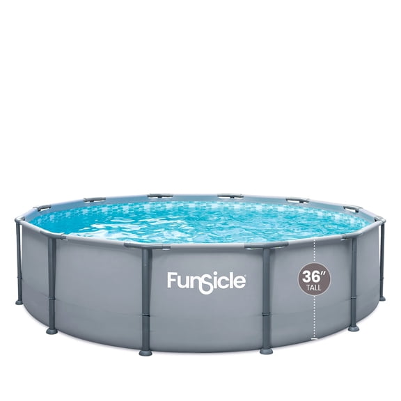 Funsicle Oasis Above Ground Metal Frame Swimming Pool Set – with FB800S AutoSkimmer Pump, Ladder & Cover, 12' x 36", Round, Gray