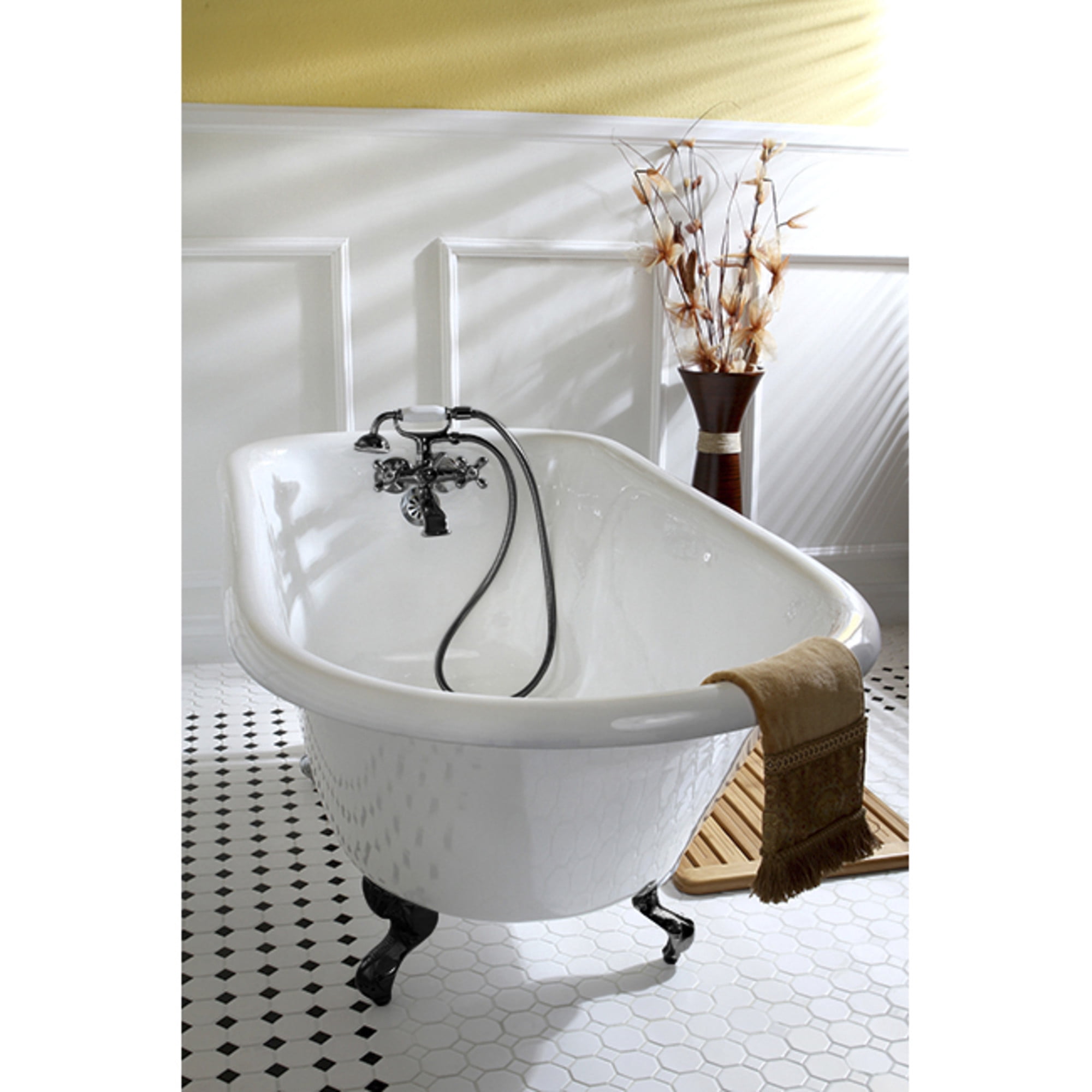 Aqua Eden VCT3D663019NT0 66" Cast Iron Oval Rectangular Roll Top Clawfoot Tub (3-3/8" Wall Drillings), White/Matte Black
