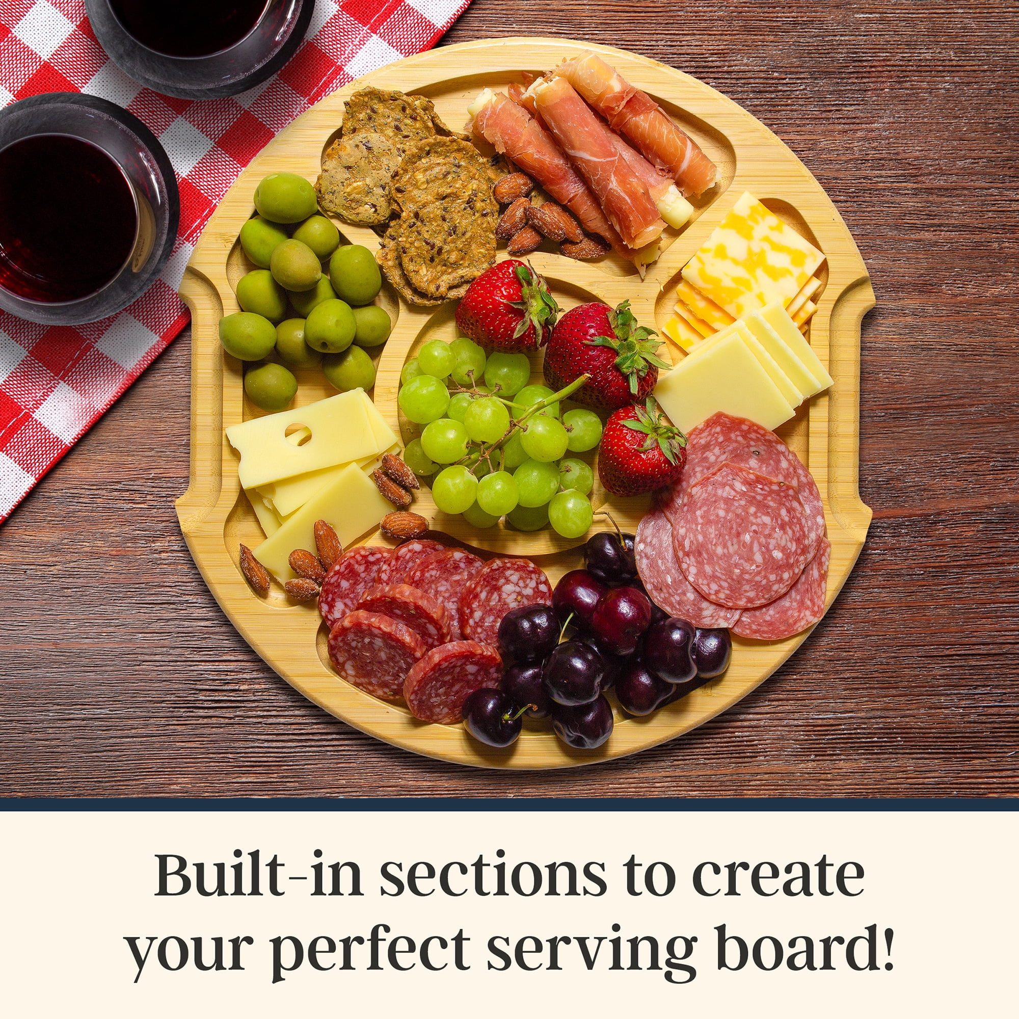 Totally Bamboo Flip, Serve & Store Charcuterie Board with Lid – Reversible Cutting Board & Serving Tray with Compartments, Juice Groove Side, Locking Travel Cover, 12.75 x 12.2  Inches