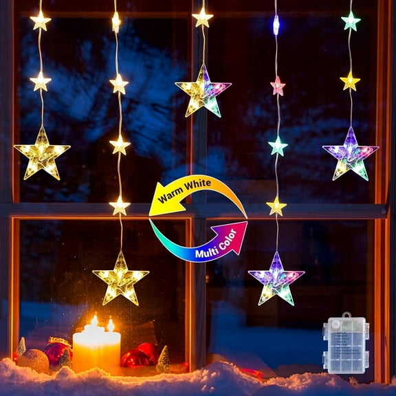 Avoalre Christmas Window Lights, Battery Operated Color Changing Star Lights with 8 Mode & Timer Memory, Lighted Christmas Window Decor for Parties Birthday