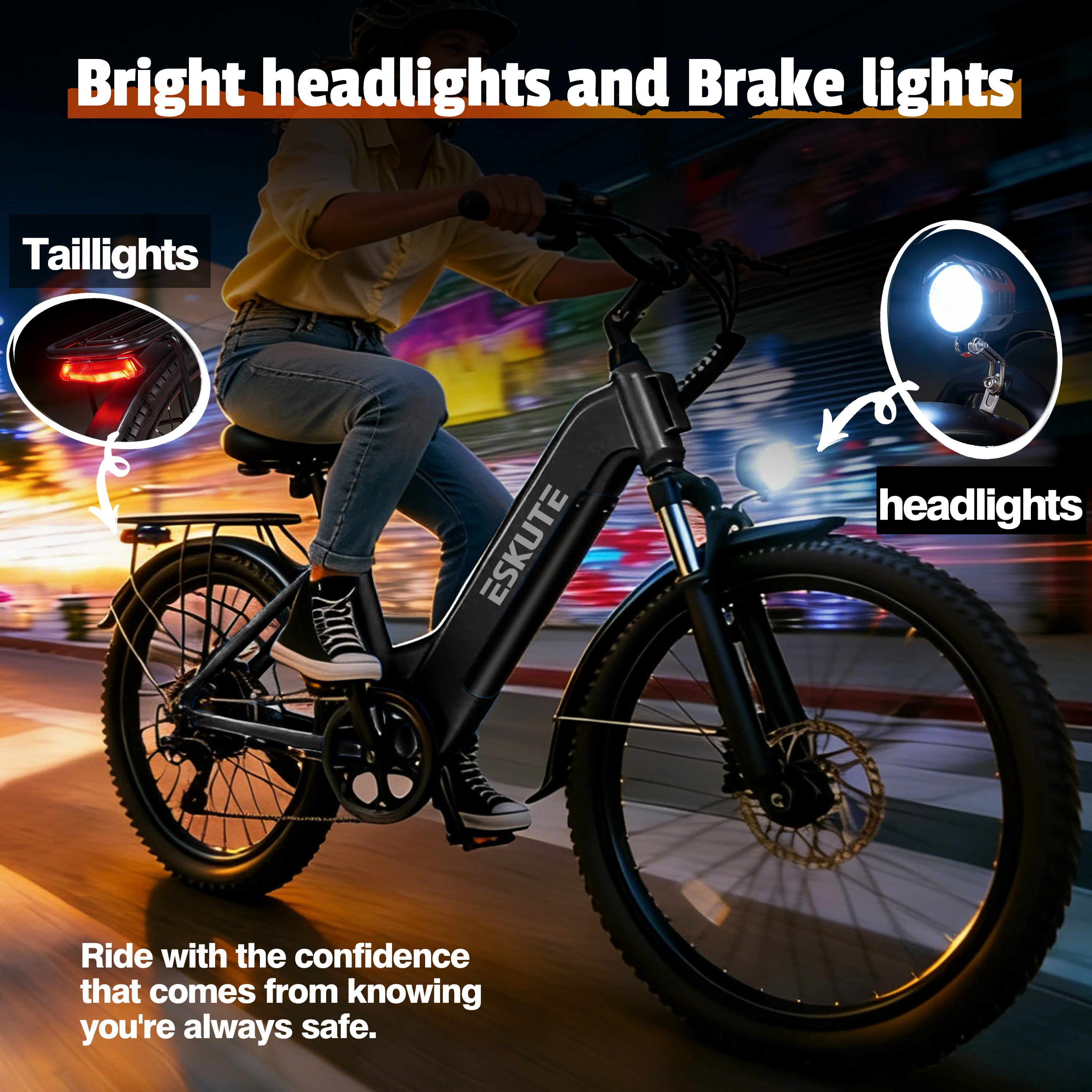 Electric Bike for Adults – 1300W Peak Motor, 28MPH, 840Wh Removable Battery, Up to 70-Mile Range, 26" Tires, 7-Speed Adjustable Stem, Step-Thru, Black with Phonebag & Lock