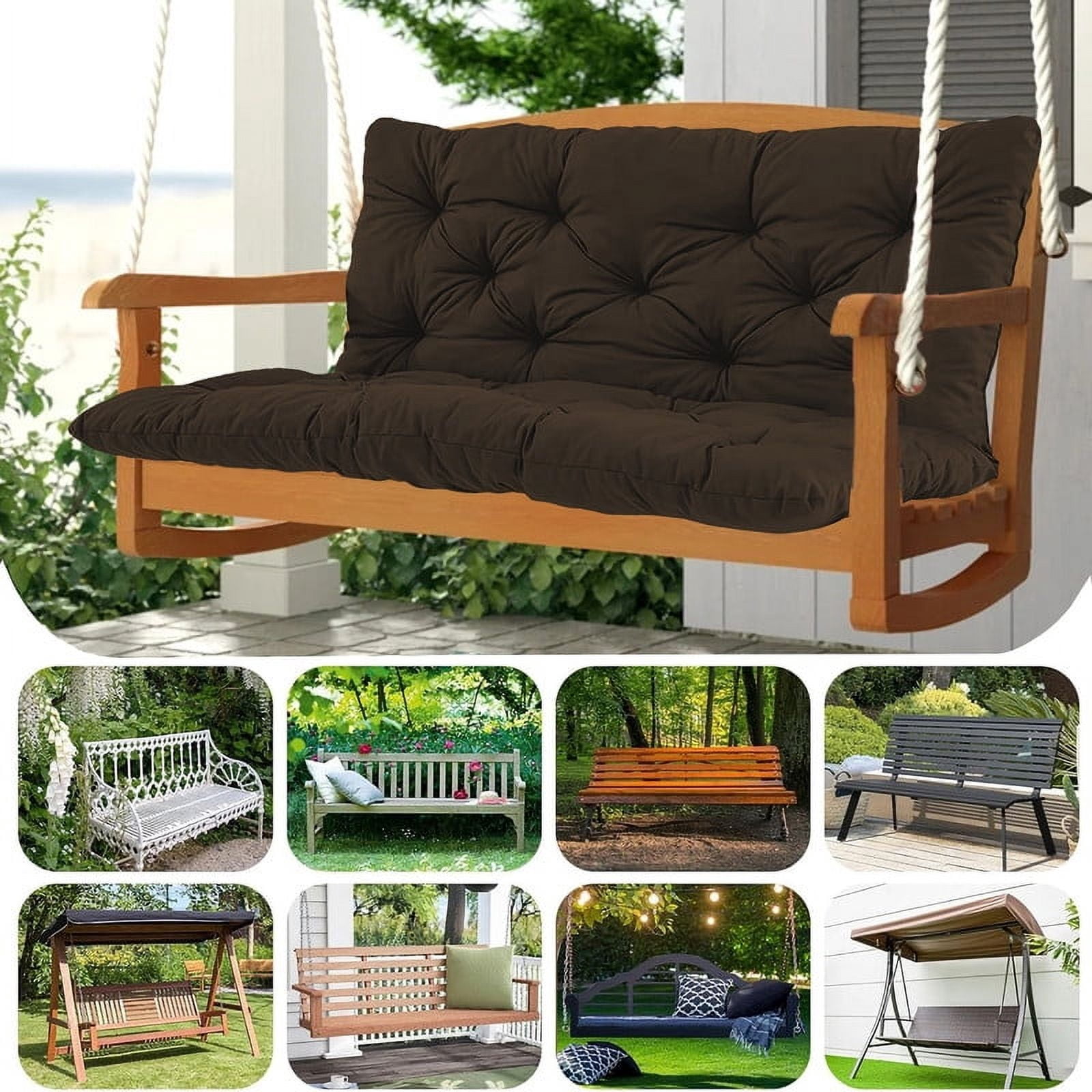 Outdoor swing cushions bench cushion, Waterproof Porch swing replacement cushions for outdoor furniture, 4" thick Bench Cushion for Backyard, Patio, Lawn（Coffee 40×40in）