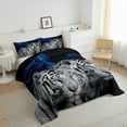 thumbnail image 3 of Manfei Safari Tiger Print Queen Comforter Set,Jungle Animal Bedding Sets,Gray Blue Bedding Comforter Set For Boys Teens,Microfiber Bedroom Decor Reversible,3-Piece, 3 of 8