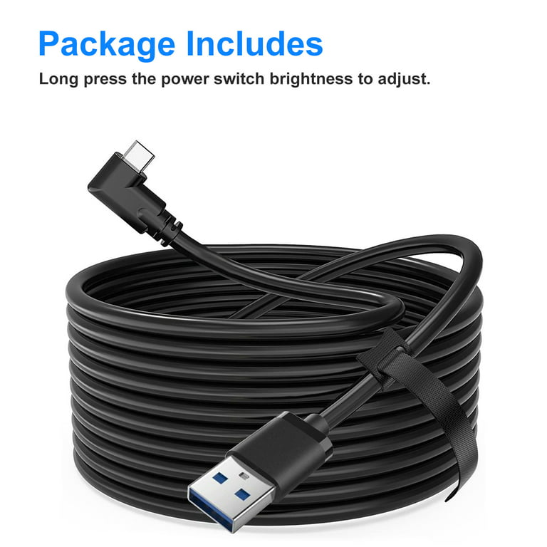 10ft Link Cable for Oculus Quest 2 & Quest 1 for PC Gaming & Charging |  High Speed Data Transfer & Fast Charger Cord 90 Degree Angled Type C USB3.2