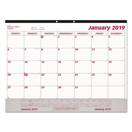 Monthly Desk Pad Calendar, 22 x 17, White/Maroon,