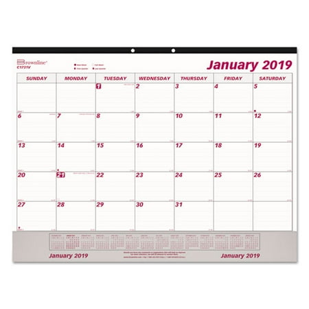 - Monthly Desk Pad Calendar, 22 x 17, White/Maroon, 2019
