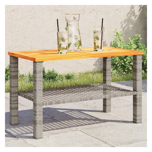 Patio Table Gray 27.6"x15"x16.5" Rattan Wood