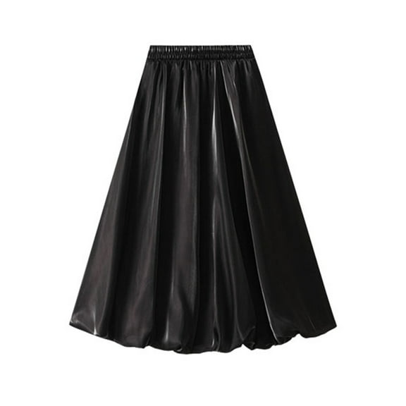 Riforla Women's Bright Silk Pearlescent Design Sense Umbrella Skirt Skirts for Women Trendy Black One Size