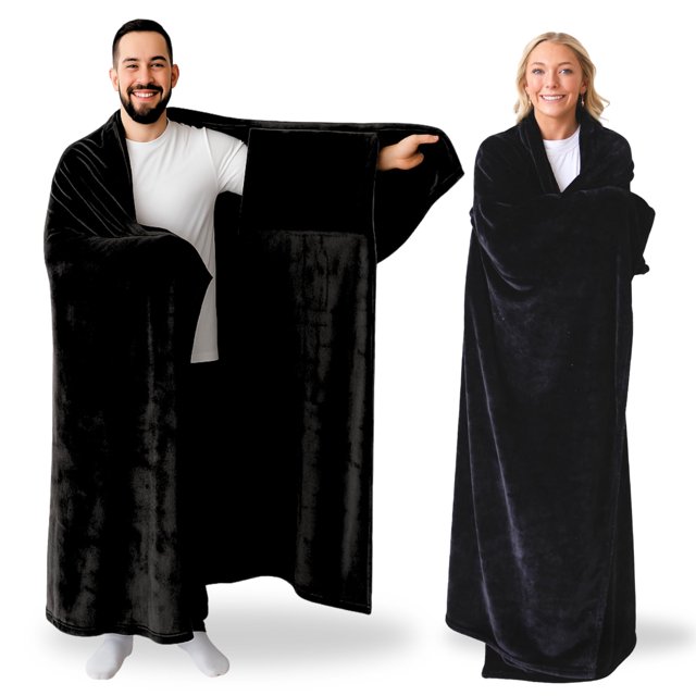 Manta portátil Super Blanky para hombre y mujer, color negro