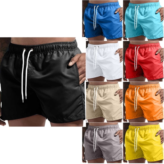 Abtuhar Man Summer Casual Solid Pockets Zipper Elastic Waist Shorts,Black,XXL