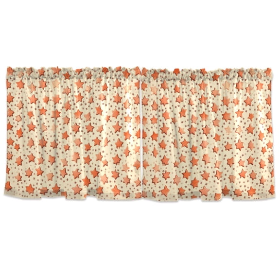 Stars Pattern Tier Curtains for Kitchen 57x24 Inch Semi Sheer Light Filtering Half Window Curtains 2 Panels