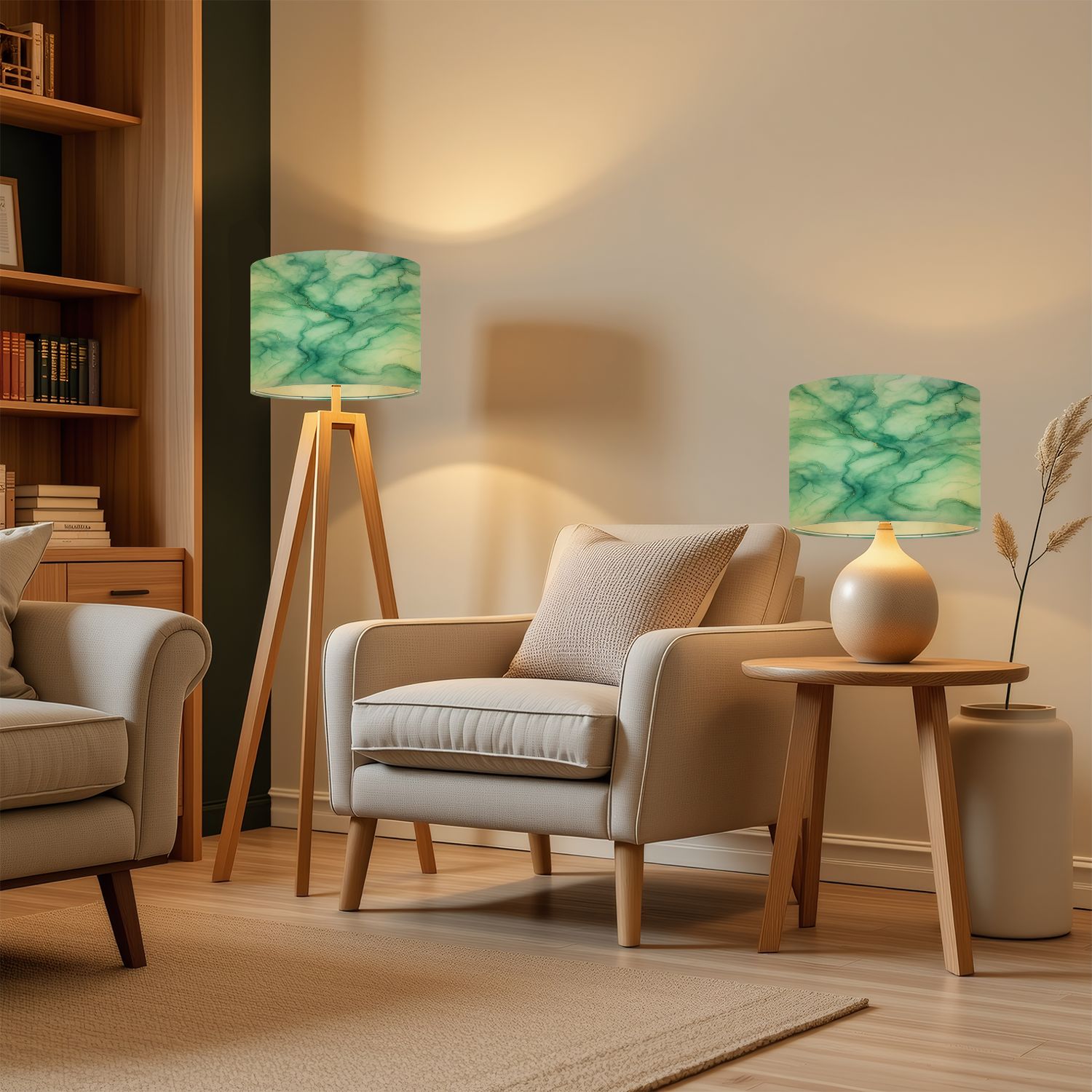 Lampshades 2 Pack Foil Seamless Blue Ink Paint Green Marble Watercolor Light Elegant 13"x13"x10" Light Shade for Table Lamps Floor Lamps Drum Lamp Shades Lampshade Replacement Easy Assembly