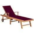 thumbnail image 1 of vidaXL Sun Lounger with Wine Red Cushion Solid Teak Wood, 1 of 5