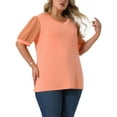 thumbnail image 5 of Agnes Orinda Women's Plus Size Tops V Neck Swiss Dots Puff Sleeve Casual Blouses Tee 2X Orange, 5 of 7