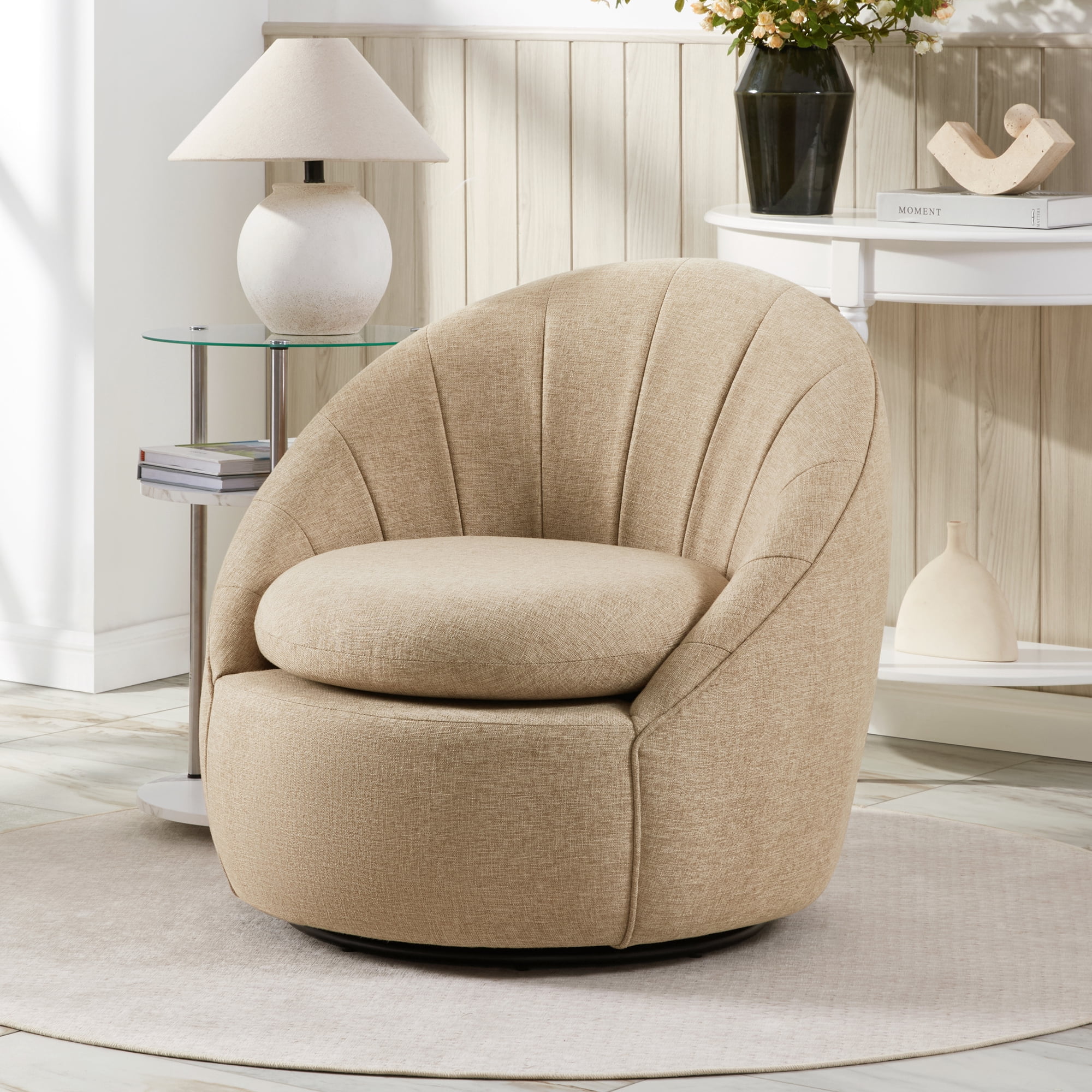 Convenience Concepts Take a Seat Ben Swivel Accent Chair, Tan Fabric