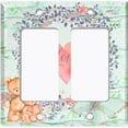 thumbnail image 2 of Metal Light Switch Wall Plate Outlet Cover (2 Teddy Bears With Love Heart Flower Balloon Flower Wreath Green - Double Rocker), 2 of 2
