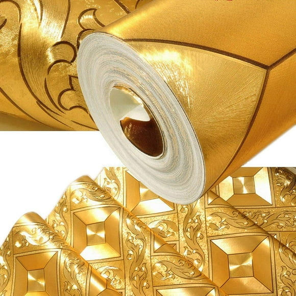 QIHANG Gold Foil Mosaic Square Lattice Background Flicker Wallpaper - Modern Roll/Hotel Ceiling/Decorative Wallpaper - Gold Yellow Color, 1.73' W x 32.8' L57 sq.ft