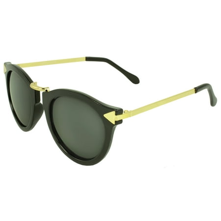 Oval Fashion Sunglasses Solid Black Base with Stunning Gold Metal Emphasis and Black Lenses