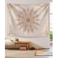 thumbnail image 3 of Bohemian Tapestry Wall Hanging, Beige White Floral Tapestry with Medallion Print Bedroom Boho Home Decor, WhiteSimple, Large 60×80 inches, 3 of 5