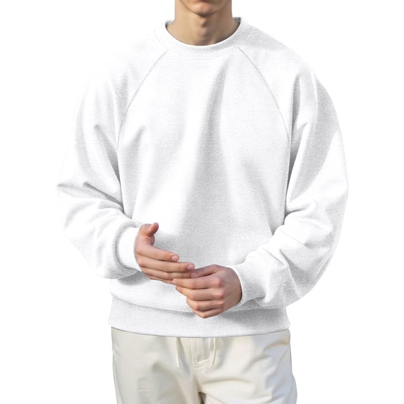 Men's Lined Crewneck Sweatshirt Raglan Sleeve Relaxed Fit Solid Color Pullover Top For Athletic Casual Streetwear Oversized Pullover Long Sleeve Crewneck Casual Tops