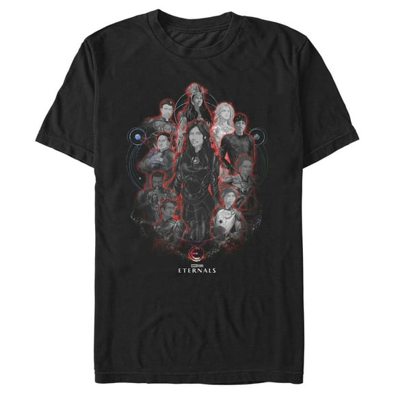 Men's Marvel Eternals Red Glow Portraits Graphic Tee Black X Large