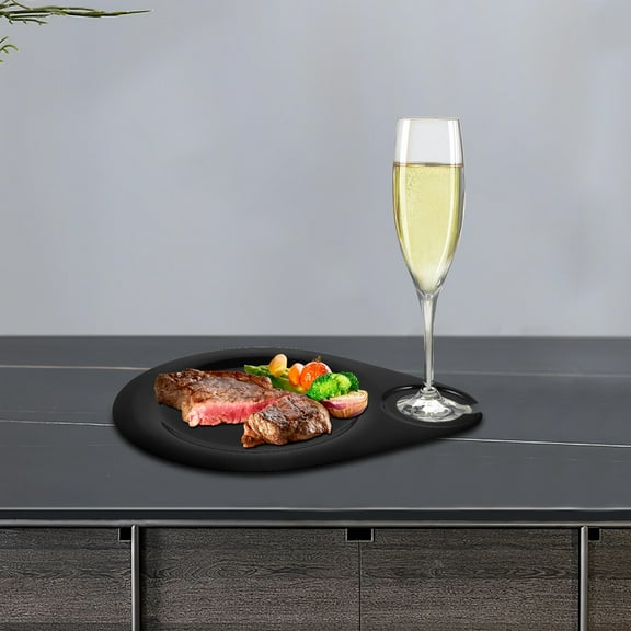 Raindrops Cocktail Plate with Wine Glass Holder Black Plastic Serving Tray for Parties