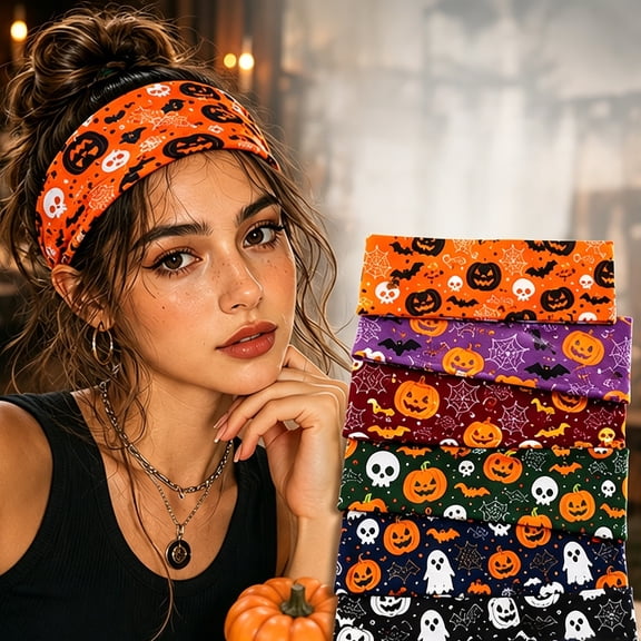 Kamentoy Women Halloween Headband Print Turban Elastic Party Gathering Hair Band Accessories Holiday Cosplay Decorative Hair Wrap Soft Stretch Fall Headwear For Women