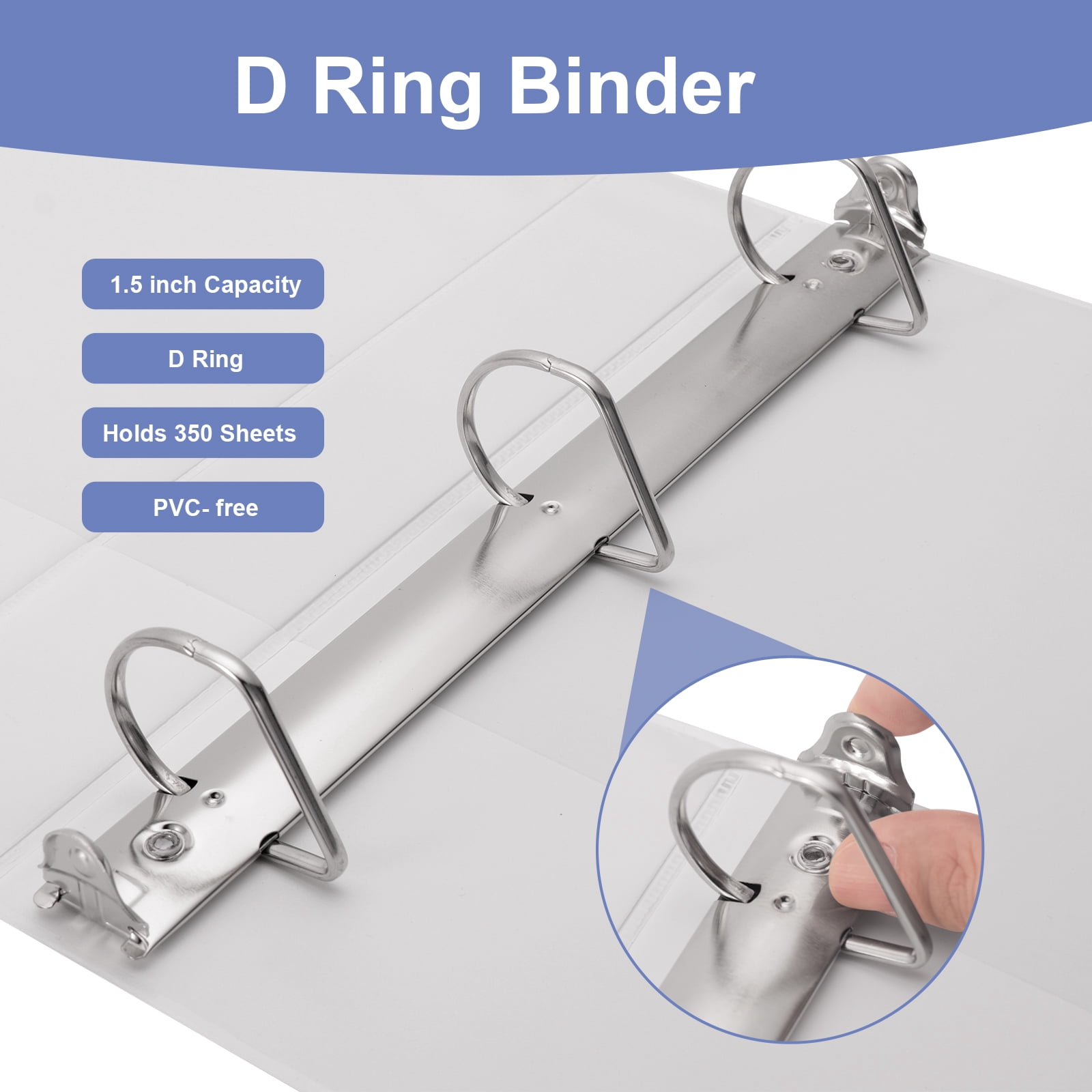 Comix Sturdy 1.5 inch D-Ring Binders,3 Ring Binder with Clear View Cover, Holds 350 Sheets Paper,6 Packs White 2mm-thick