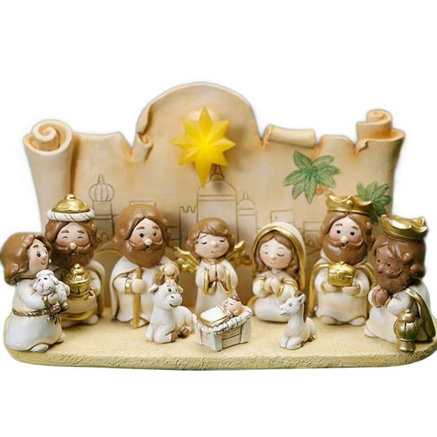 White Cartoon Religious Manger Group (with Base)) Nativity Manger