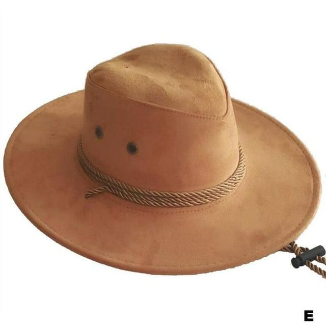 Color Men Polyester Cap Large-Brim Western Rope Rider Cowboy Hat D3A5