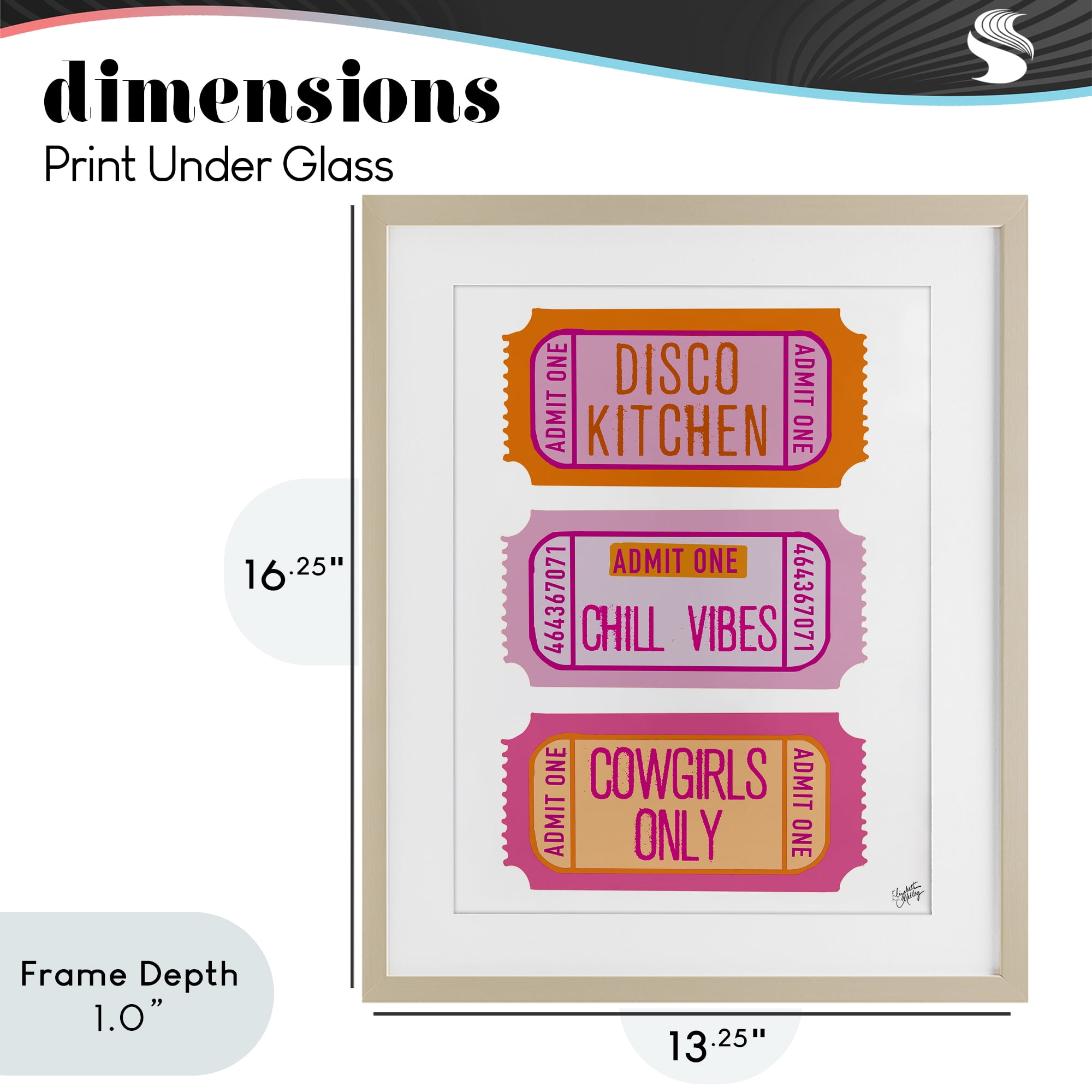 Stupell Industries Disco Cowgirl Ticket Phrases Birch Framed Print Under Glass, design by Elizabeth Medley