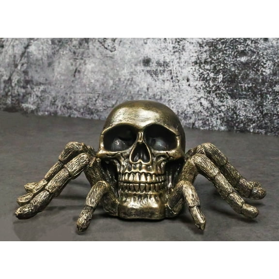 Faux Bronze Creepy Crawler Tarantula Arachnid Skulltula Spider Skull Figurine
