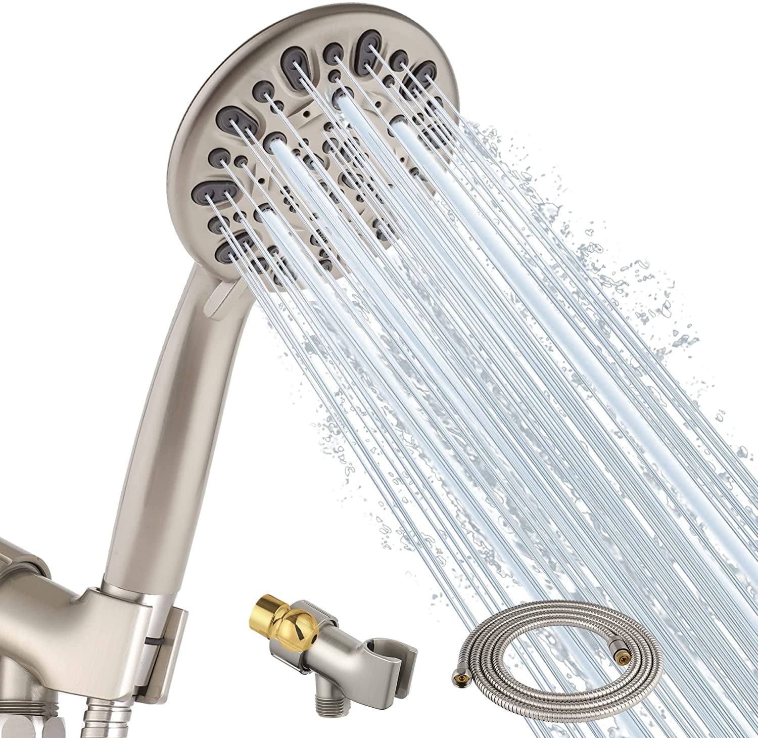 Hibbent Handheld High Pressure Shower Head 7Setting 5" Brushed Nickel